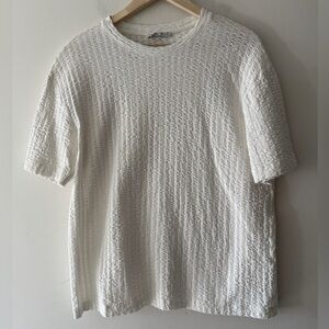 Zara White Textured Basics Short Sleeve Top